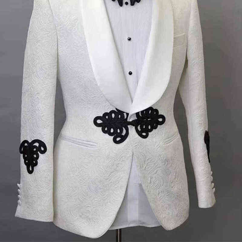 White Men Suit Jacket Shawl Lapel Custom Made Blazer Slim Fit Wedding Coat Male Fashoin Clothes 211111