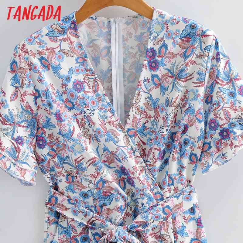 Women Colorful Floral Print Chiffon Short Sleeve With Slash Female Casual Jumpsuit 1F164 210416