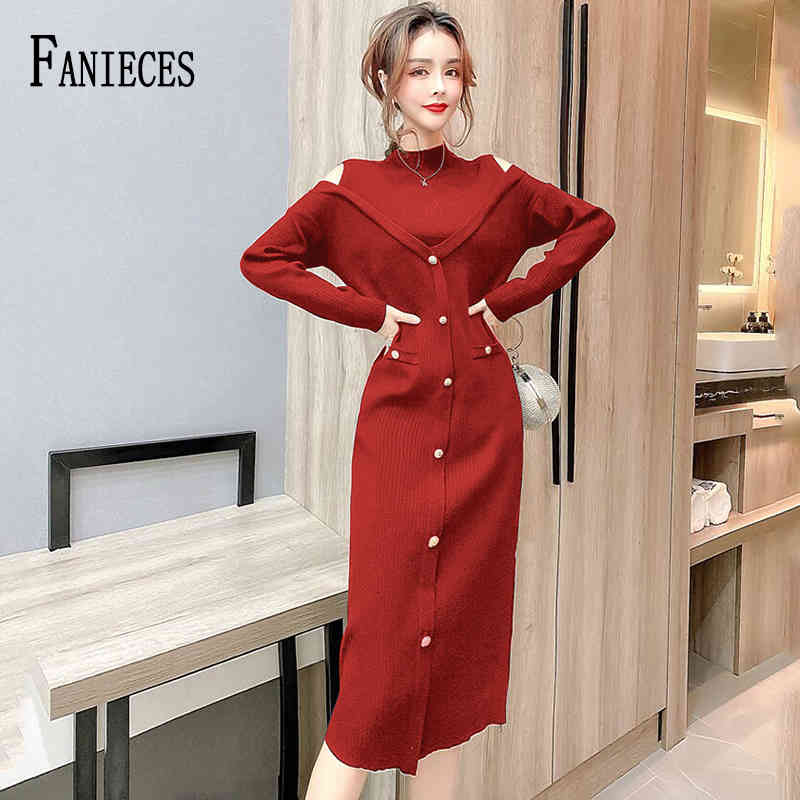 Elegant O-neck Women Solid Red Black Sweater Elastic Sheath Dresses OL Style Long Sleeve Knitted Mid-length Dress femme robe 210520, White
Elegant O-neck Women Solid Red Black Sweater Elastic Sheath Dresses OL Style Long Sleeve Knitted Mid-length Dress femme robe 210520, White