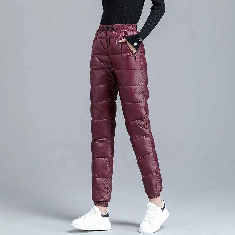 Fashion Down Cotton Beam Feet Sweartpants Winter Thick Warm Soft Capris Trouser Elegant Slim Elastic Waist Oversize Pants Jogger 211218