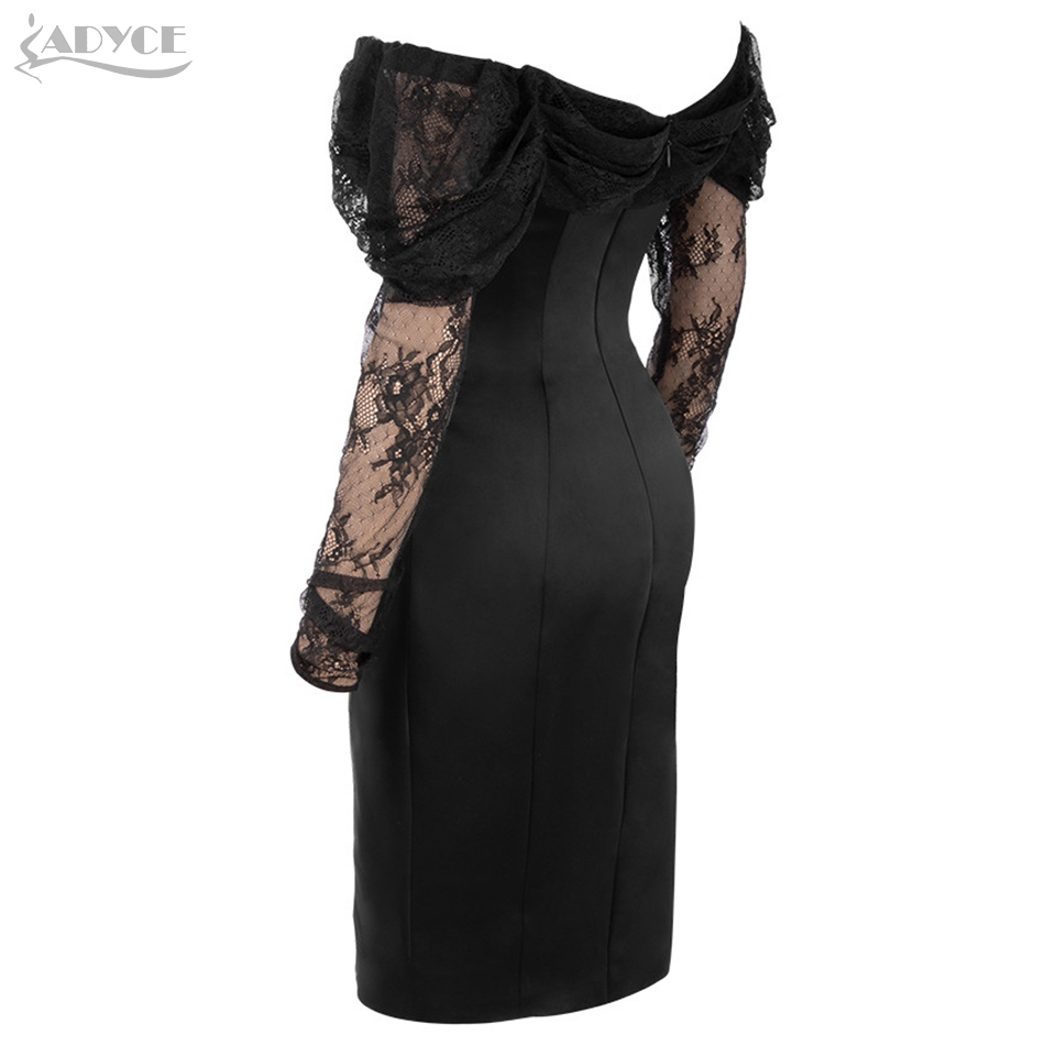 Summer OffShoulder Dress Women Sexy Black Long Sleeve Lace Elegant Bodycon Club Celebrity Runway Party Vestidos 210423