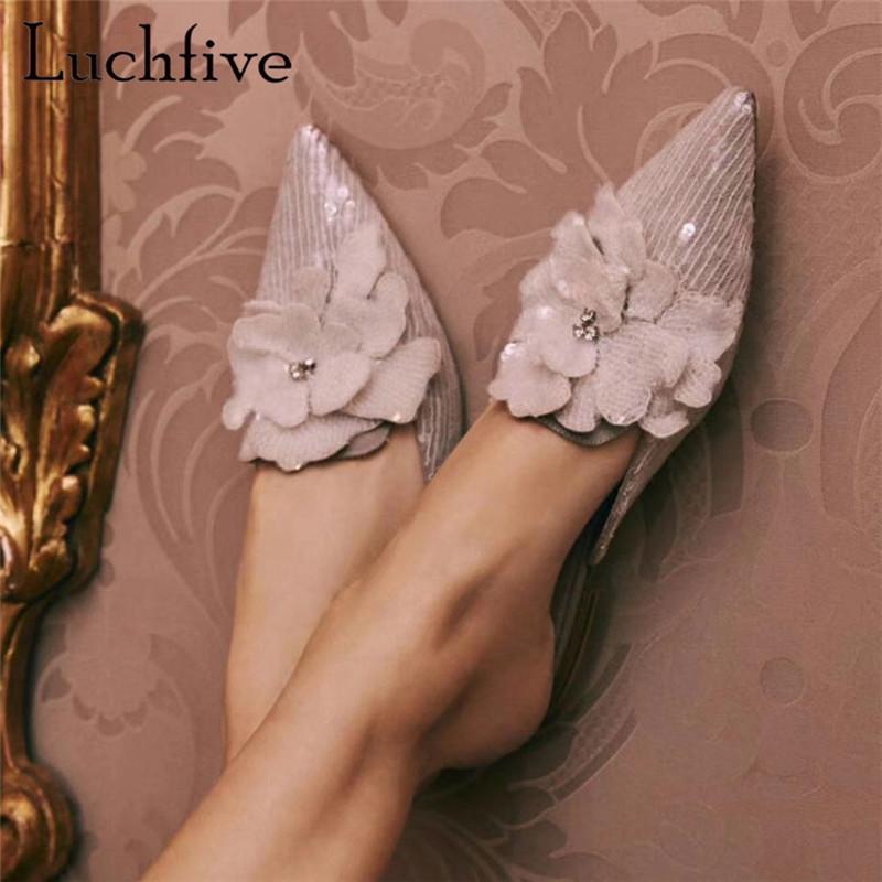Slippers Pink Flower Leather Appliqued Sequined Dress Mules Flat Heel Pointed Toe Bridal Shoes Summer Women
Slippers Pink Flower Leather Appliqued Sequined Dress Mules Flat Heel Pointed Toe Bridal Shoes Summer Women