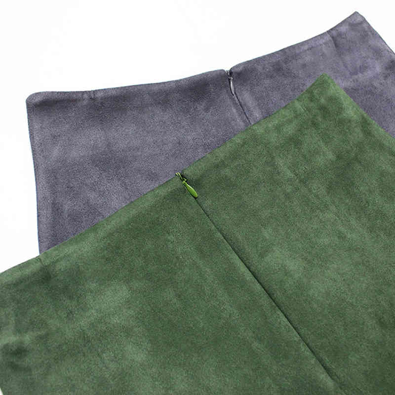 Women's High Waist Suede Skirt Pencil Knee Length Leather Suede Skirts Women Vintage Midi Brown Skirt Khaki Winter Office Wear 210421