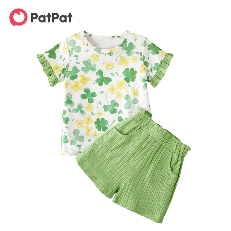 Arrival Summer 2-piece Baby / Toddler Clover Set of St. Patrick's Day for Kids Girl Flowes Short Sleeve Clothes 210528