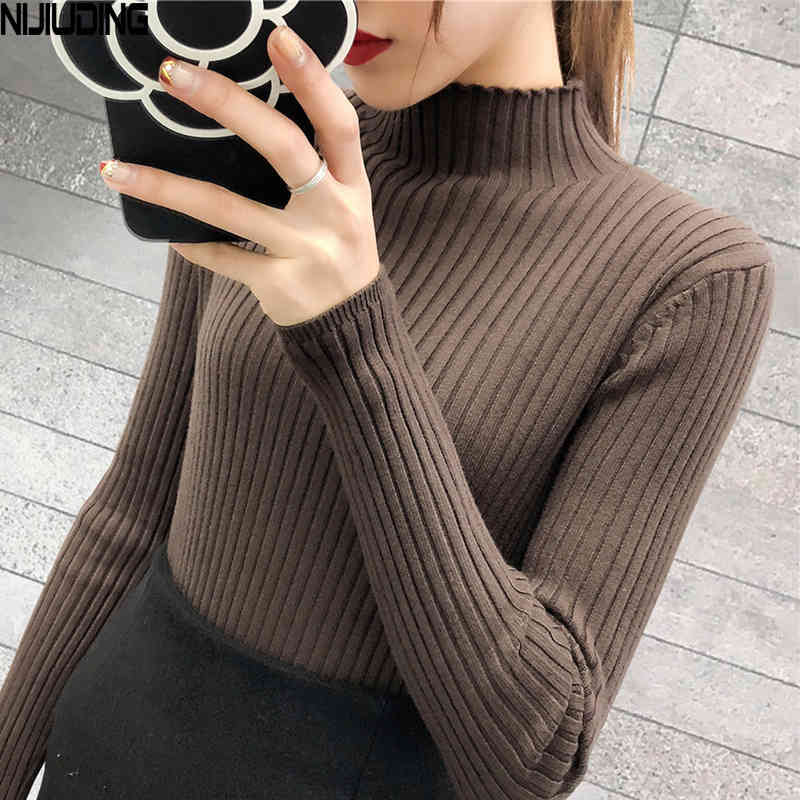 Half-height Round Neck Pullover Sweater for Women In The Autumn of Multi-color Long-sleeved Slim Coat 210514