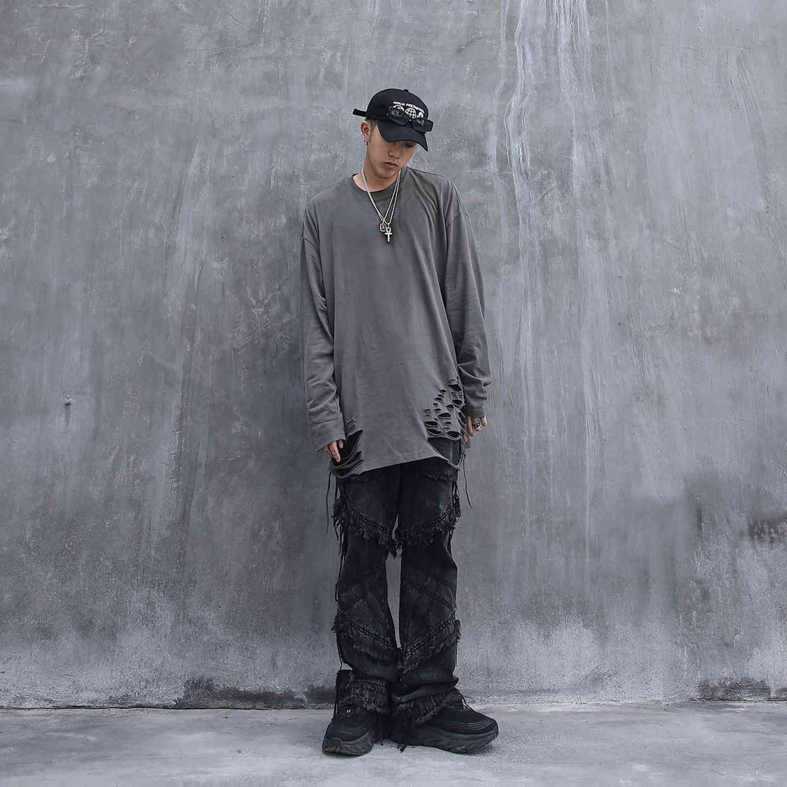 UNCLEDONJM Hip hop flare jeans men clothing wide leg streetwear black goth clothes for Z69 211111
