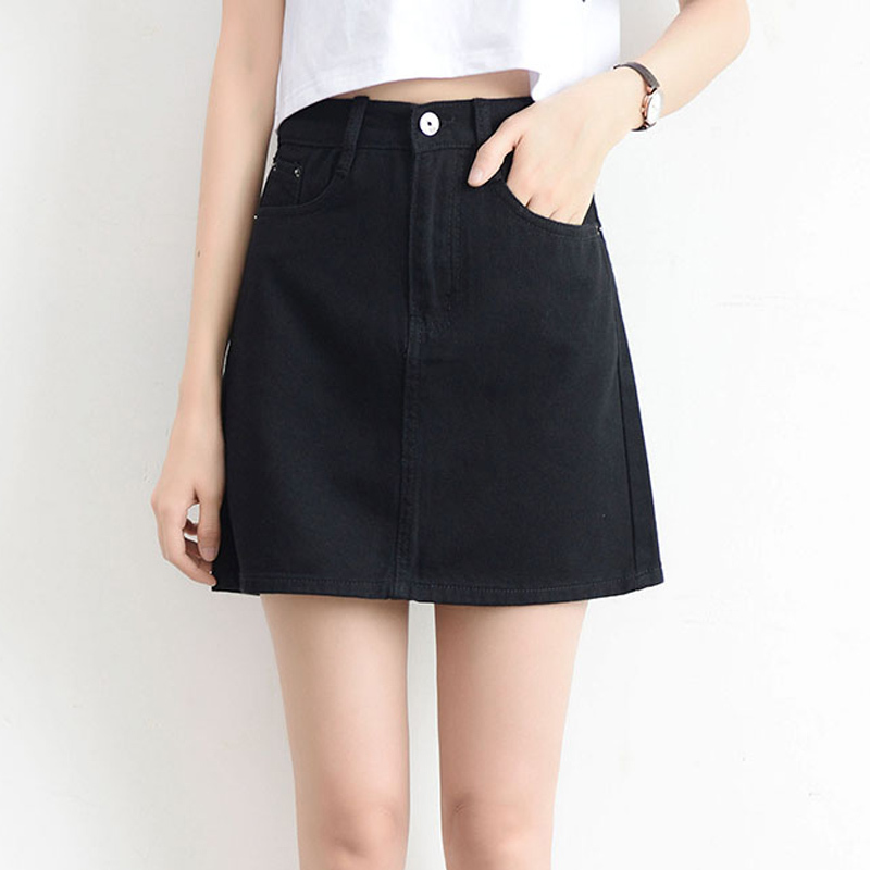 Jupe Femme Spring Denim Mini High Waist Korean Black Skirt Plus Size Cotton Short Jeans Skirts For Women 9583 210415