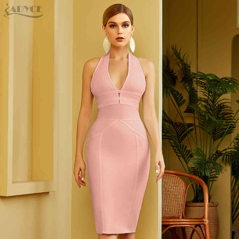 Summer Women Halter Bodycon Bandage Dress Sexy Hollow Out Backless White Celebrity Runway Party Club Dresses Vestidos 210423