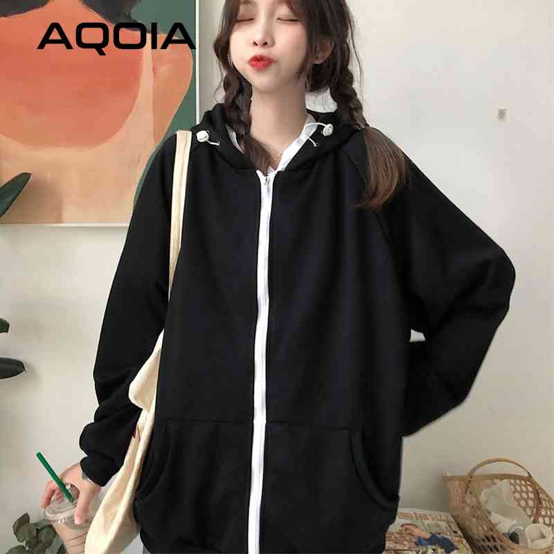 Autunm Casual Zip-Up Women Hoodies Sweatshirt Pockets Oversize Solid Color Sweatshirts INS Plus Size Female 210521, Black
Autunm Casual Zip-Up Women Hoodies Sweatshirt Pockets Oversize Solid Color Sweatshirts INS Plus Size Female 210521, Black