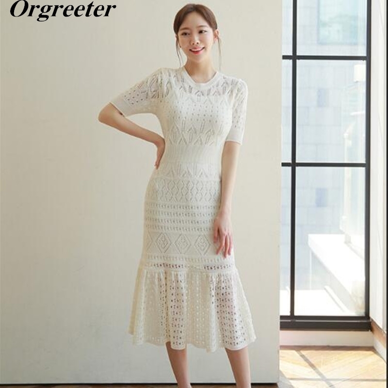 Elegant Hollow-out Knitted Women Long Dress O-neck Bandage Mermaid Female Solid Short Sleeve Summer Thin Sweater 210525, Blue
Elegant Hollow-out Knitted Women Long Dress O-neck Bandage Mermaid Female Solid Short Sleeve Summer Thin Sweater 210525, Blue