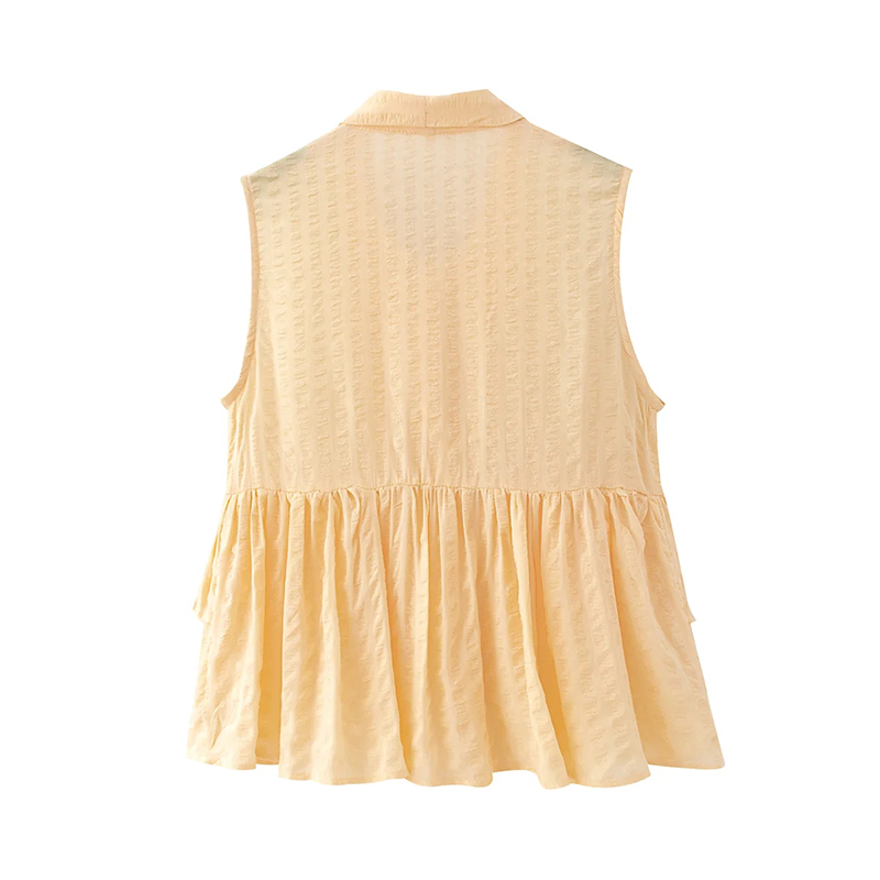 Elegant Ruffled Solid Short Women Blouse Arrival Loose Vintage Bow Tie Collar Sleeveless Office Lady Blusas Mujer De Moda 210521