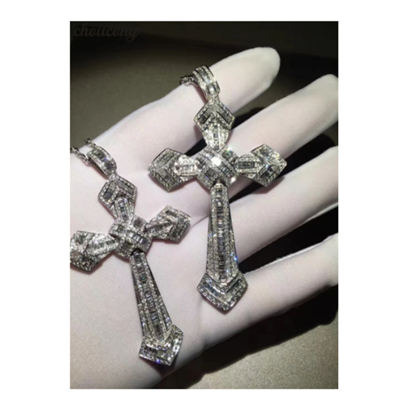 14K Gold Long Diamond Cross Pendant 925 Sterling Silver Party Wedding Pendants Necklace For Women men moissanite Jewelry Gift