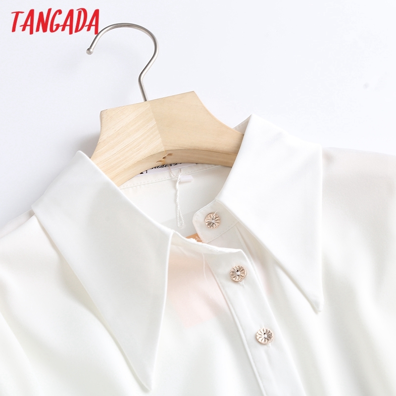 Women White Shirts Long Sleeve Solid Turn Down Collar Elegant Office Ladies Work Wear Blouses WF18 210416