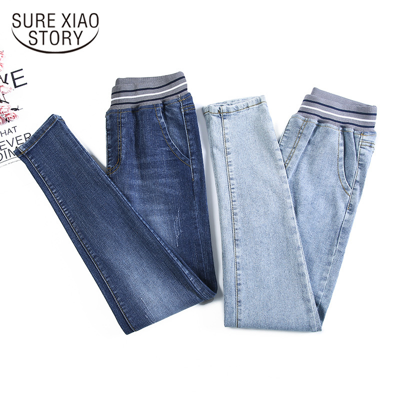 Vintage Blue Fashion Spring Jeans Women High Waist Tight Skinny Stretch Scratched Ladies Pencile Pants 8348 50 210417