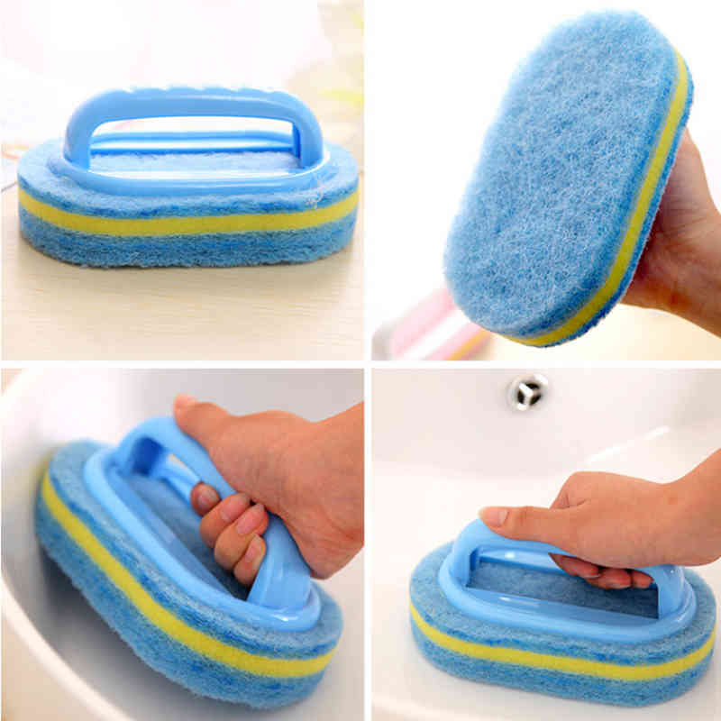 Home Sponge Brush Kitchen Cleaning Bathroom Toilet Glass Wall Cleaning Bath Brush Handle Sponge Bath Bottom Cleaning Tool