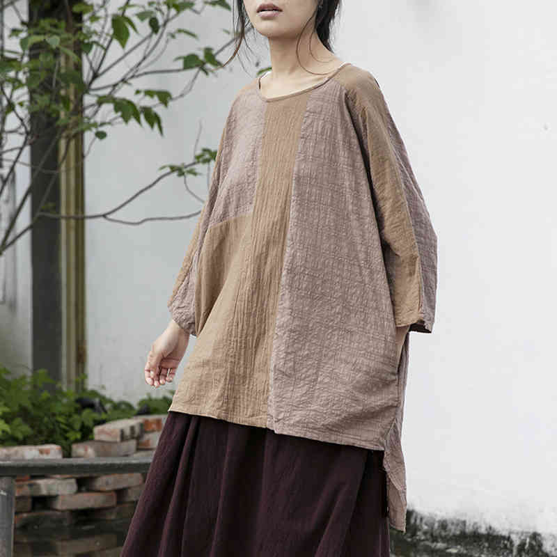 Johnature Women Original Irregular T-Shirts Patchwork Color O-Neck Seven Sleeve Spring Cotton Linen Loose Women T-Shirt 210521, Khaki
Johnature Women Original Irregular T-Shirts Patchwork Color O-Neck Seven Sleeve Spring Cotton Linen Loose Women T-Shirt 210521, Khaki