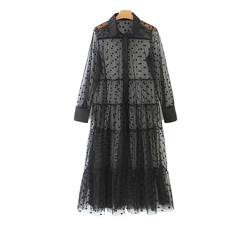 Hirigin women stylish polka dot patchwork transparent midi shirt dress long sleeve female chic sexy mesh dresses vestidos 210630, Black
Hirigin women stylish polka dot patchwork transparent midi shirt dress long sleeve female chic sexy mesh dresses vestidos 210630, Black