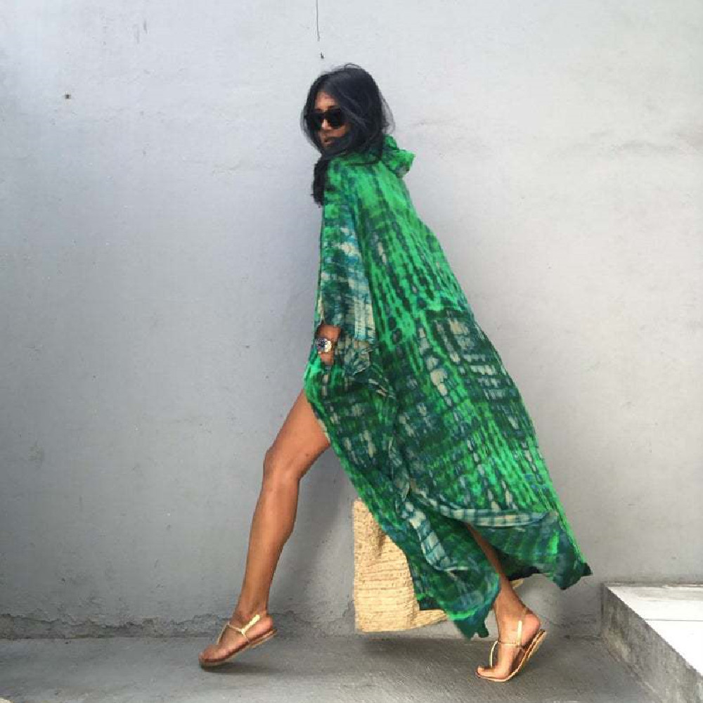 Bohemian Printed Women Beach Dress Bathing Suit Cover Up Summer Tunic For Hooded Beachwear Robe de plage Kaftan A747 210420