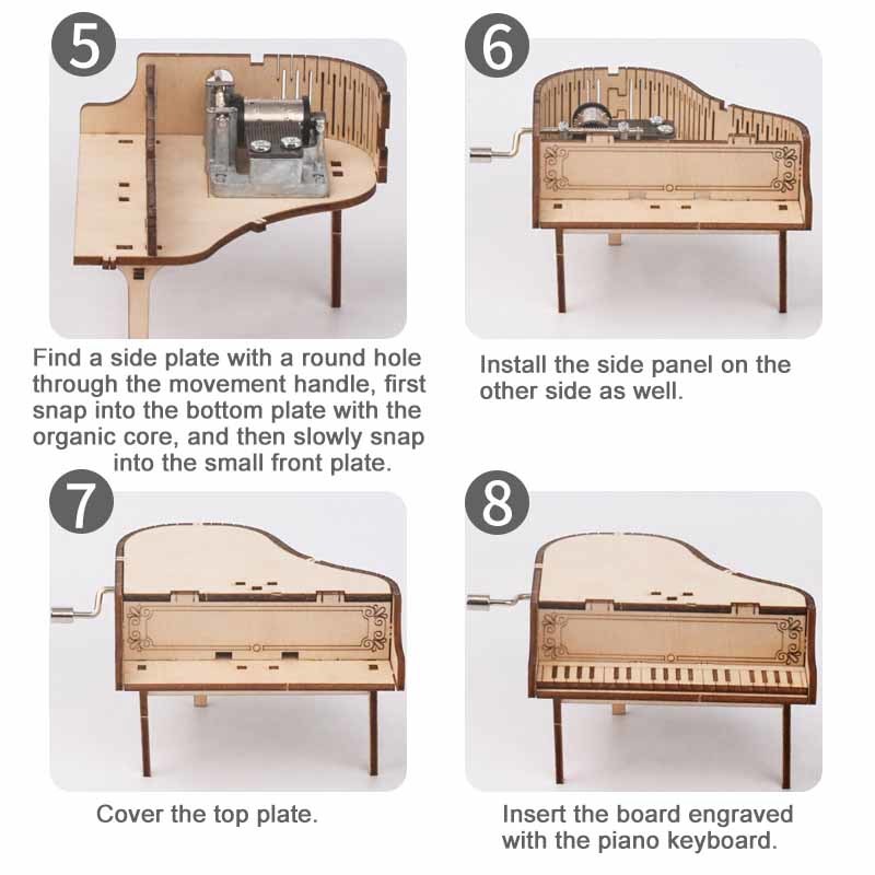 1Pcs Kids Gift Nature Color Multi-function Hand Cranked for Desktop Decor DIY Puzzle Toy Piano Shape Basswood Music Box