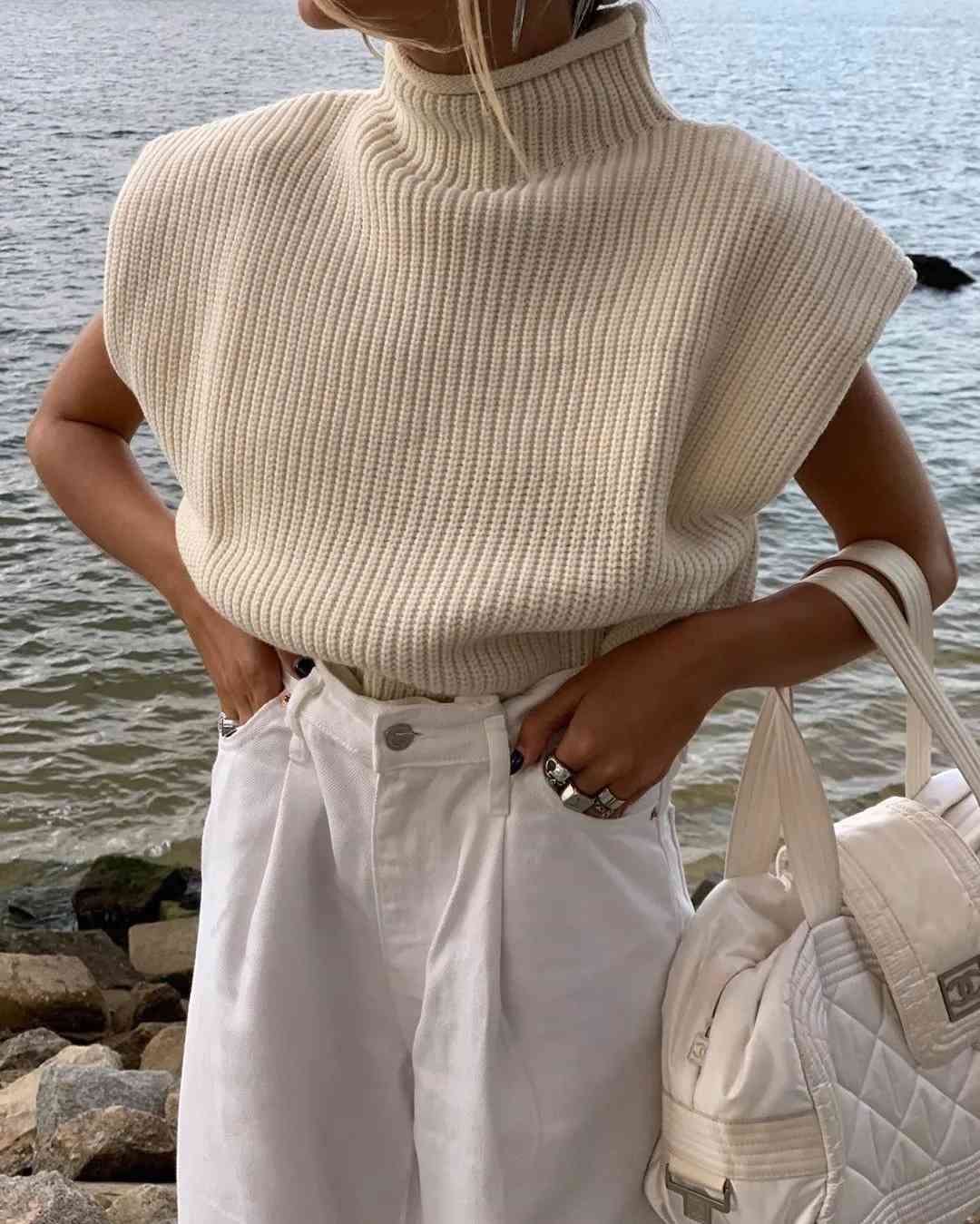 Nomikuma Half Turtleneck Sleeveless Knitted Pullover Autumn Winter Short Sweater Causal Solid Knitwear Women Vest 6D011 210427