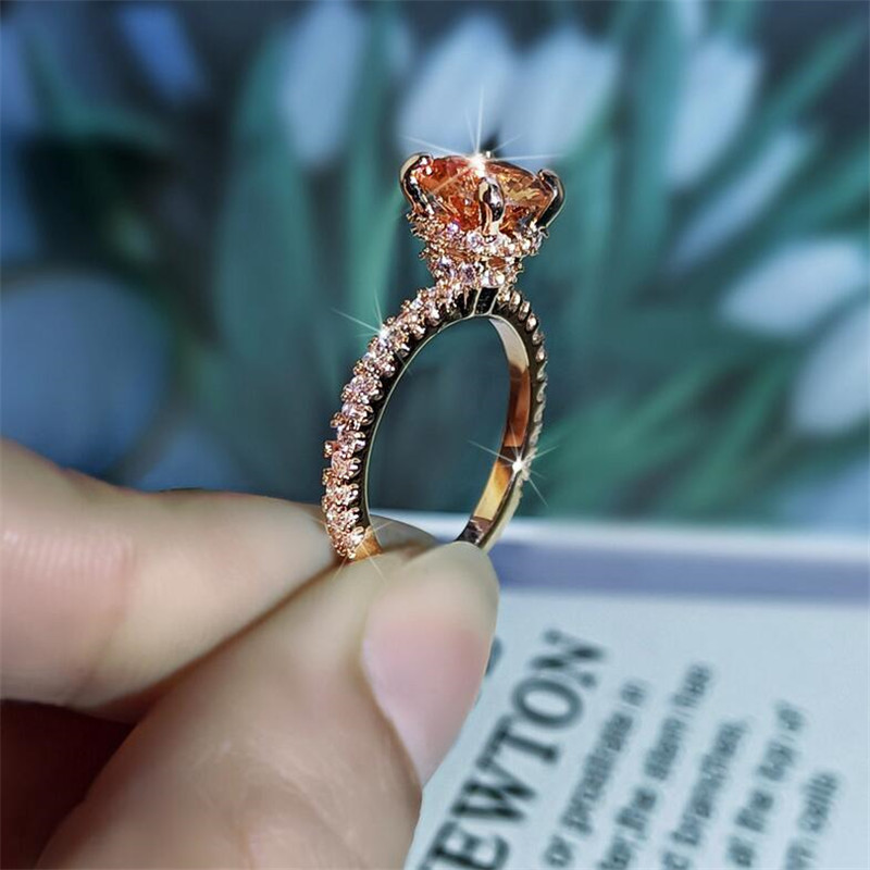Choucong Luxury Jewerly Wedding Ring 925 Sterling Silver&Rose Gold Fill Round Cut Champagne CZ Dioamond Women Eternity Engagement Band Rings For Lover
