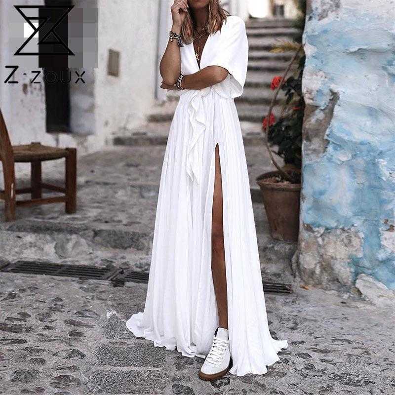 Women Dress V-neck Short Sleeve Split Black White Summer Dresses Plus Size Long Fashion Clothes 210524
Women Dress V-neck Short Sleeve Split Black White Summer Dresses Plus Size Long Fashion Clothes 210524