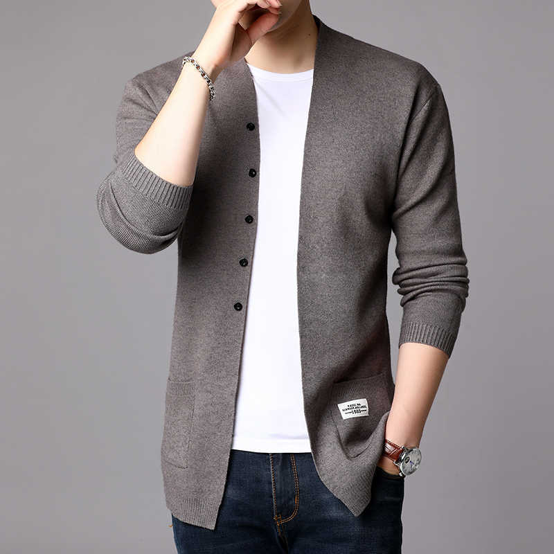 Fashion Mens Cardigan Jackets Coats Streetwear Trend Windbreaker Autumn Overcoat Casual Sweater Jacket Men Clothing Black 210818