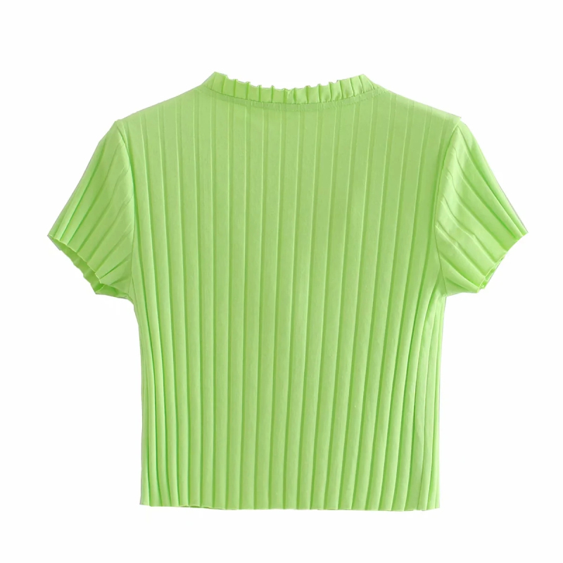Slim girls elegant green striped knitted shirts summer fashion ladies bomb cotton blouses tops sexy female chic top 210430