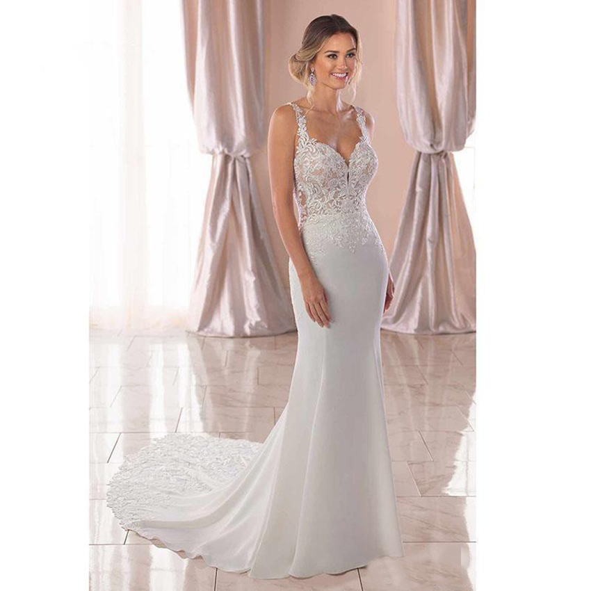2024 Beach Wedding Dresses Bridal Gown Spaghetti Straps Mermaid Lace Applique Sweep Train Backless Custom Made Vestido de novia