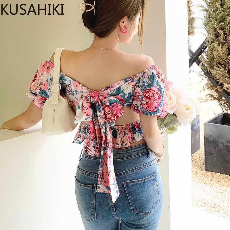 KUSAHIKI Floral Chiffon Short Women Tops Puff Sleeve Square Collar Blouse Shirt Summer Bow Bandage Backless Blusas 6J047 210602, Photo color
KUSAHIKI Floral Chiffon Short Women Tops Puff Sleeve Square Collar Blouse Shirt Summer Bow Bandage Backless Blusas 6J047 210602, Photo color