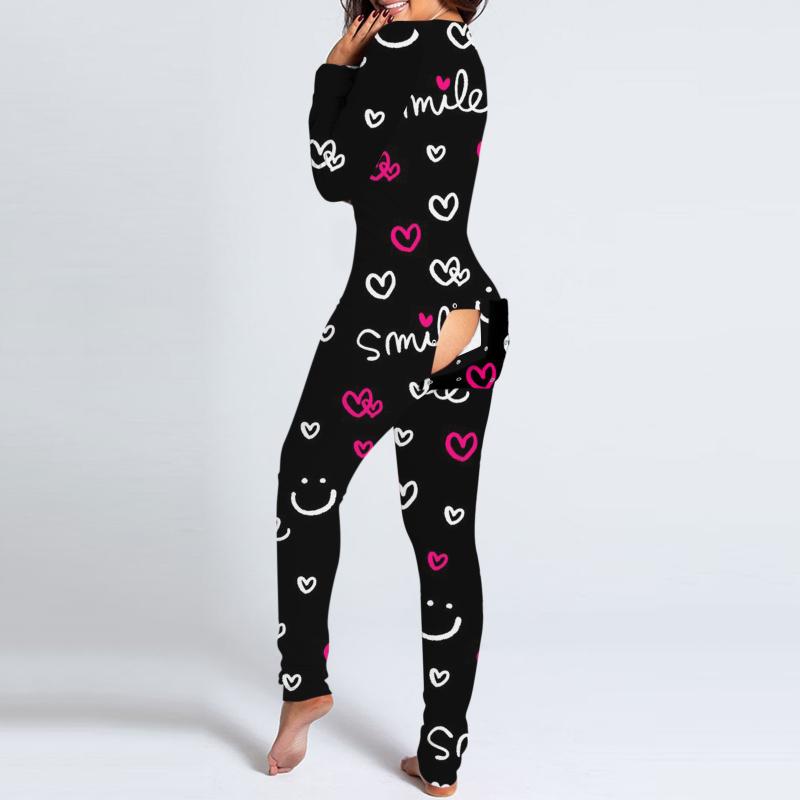 Women's Jumpsuits & Rompers Button-down Print Functional Buttoned Flap Adults Jumpsuit High Quality Home Sleepwear Onesie