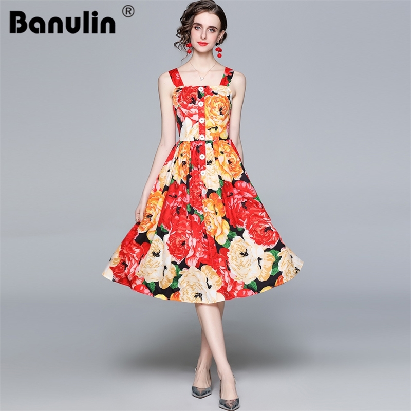 Banulin Fashion Runway Summer Holiday Dress Women Spaghetti Strap Buttons Backless Floral Print Elegant Party Midi 210603, Mixed color
Banulin Fashion Runway Summer Holiday Dress Women Spaghetti Strap Buttons Backless Floral Print Elegant Party Midi 210603, Mixed color