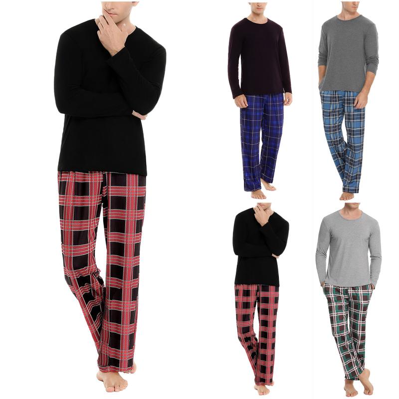 Men's Sleepwear Pajama Sets Mens Fashion Casual Round Neck Solid Tops And Plaid Print Trousers Suit Pajamas Home Clothes Conjuntos Masculino, Black;brown
Men's Sleepwear Pajama Sets Mens Fashion Casual Round Neck Solid Tops And Plaid Print Trousers Suit Pajamas Home Clothes Conjuntos Masculino, Black;brown