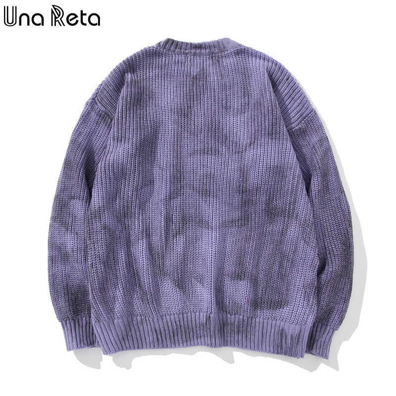 Una Reta Tie Dye Sweater Men Autumn Streetwear Men Clothing Hip Hop Pullover Men Hole Oversize Sweater 211008