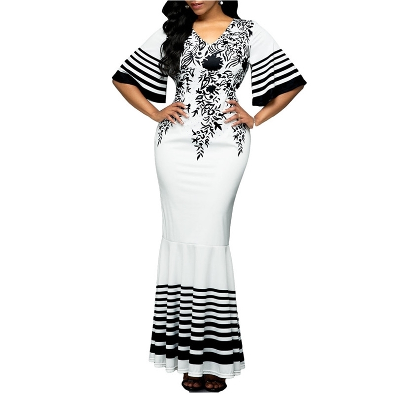 Long Dres printed Stitching High Waist Short Sleeves V-Neck Plus Size 5XL fishtail Womens 210701, White
Long Dres printed Stitching High Waist Short Sleeves V-Neck Plus Size 5XL fishtail Womens 210701, White