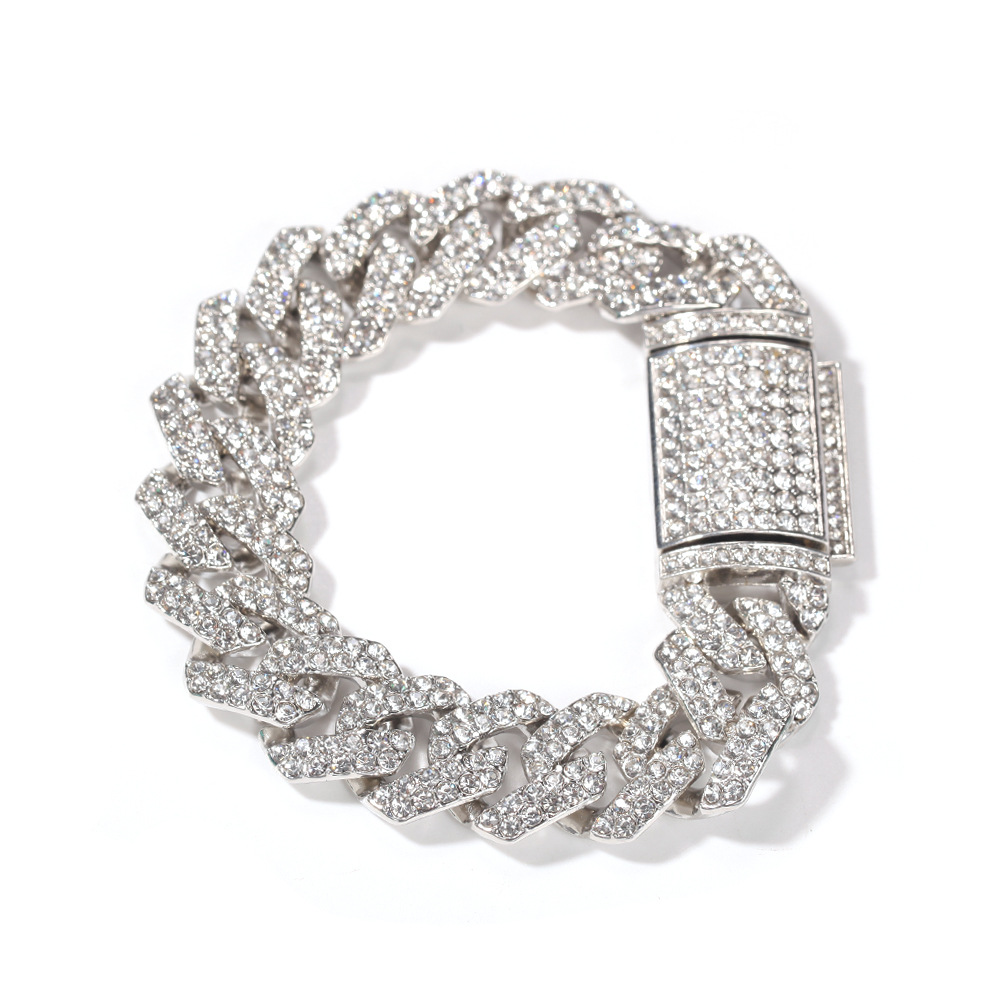 Mens Hip Hop Bracelet Jewelry Iced Out Chain Gold Silver Miami Cuban Link Chains Bracelets 18MM