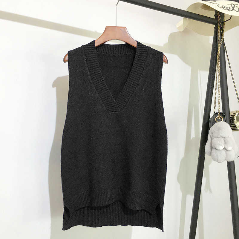 V-neck knitted Vest Women's Sweater Autumn And Winter Korean Loose Wild Pink Sweater Vest Women Sleeveless Sweater 11810 211109
