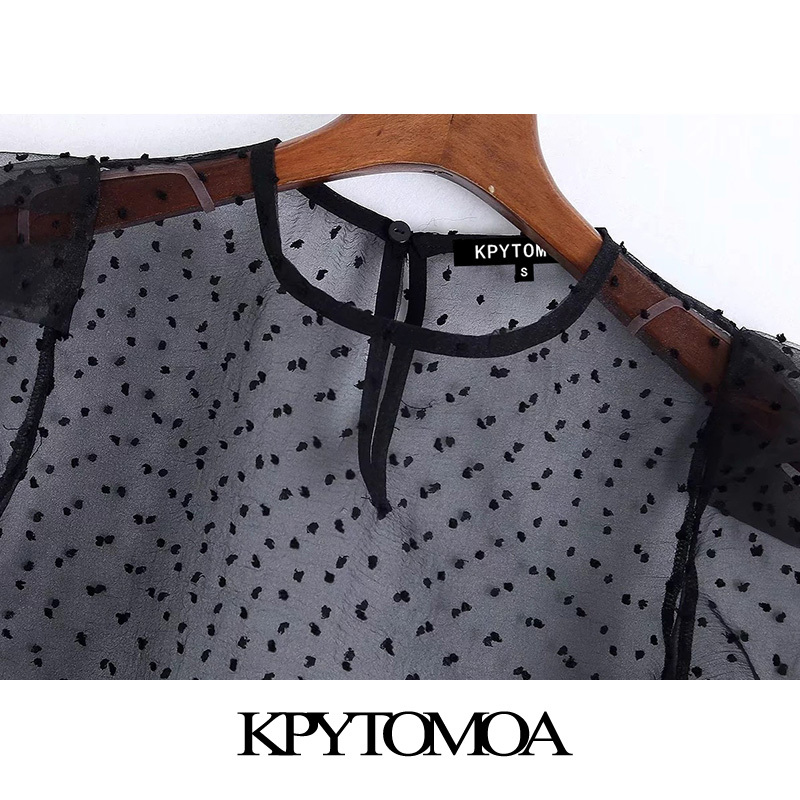 Sexy Transparent Dotted Mesh Cropped Blouses Women Fashion O Neck Short Sleeve Female Shirts Blusas Chic Tops 210420