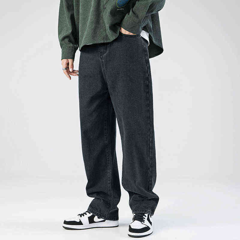 Single Road Mens Jeans Fashion Denim Pants Baggy Hip Hop Japanese Streetwear Korean Style Trousers Blue For 211108