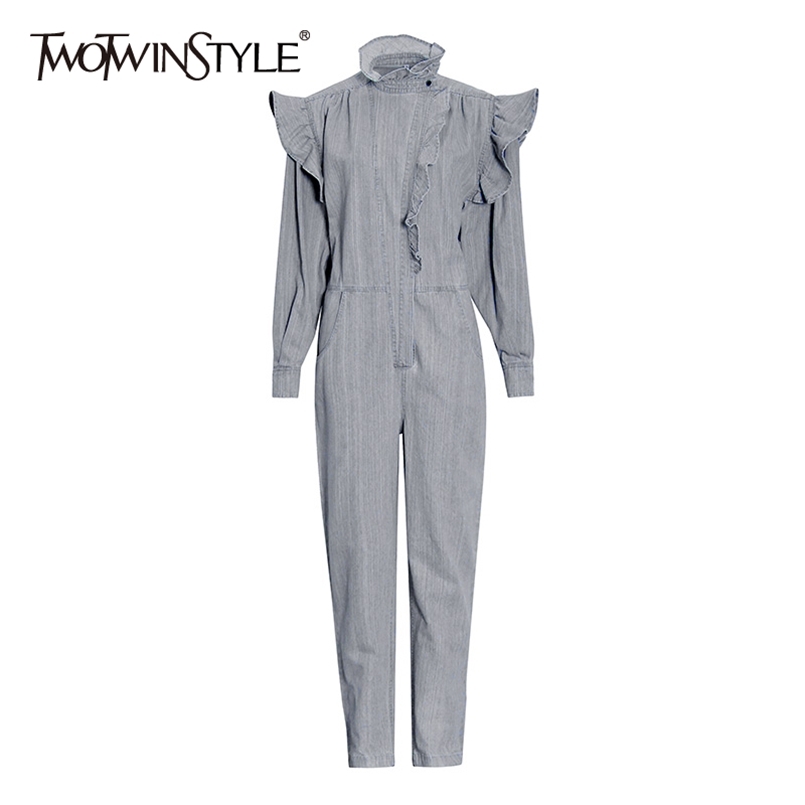 Elegant Patchwork Ruffle Jumpsuit For Women Stand Collar Long Sleeve Wide Leg Casual Loose Jumpsuits Female 210521, Gray
Elegant Patchwork Ruffle Jumpsuit For Women Stand Collar Long Sleeve Wide Leg Casual Loose Jumpsuits Female 210521, Gray