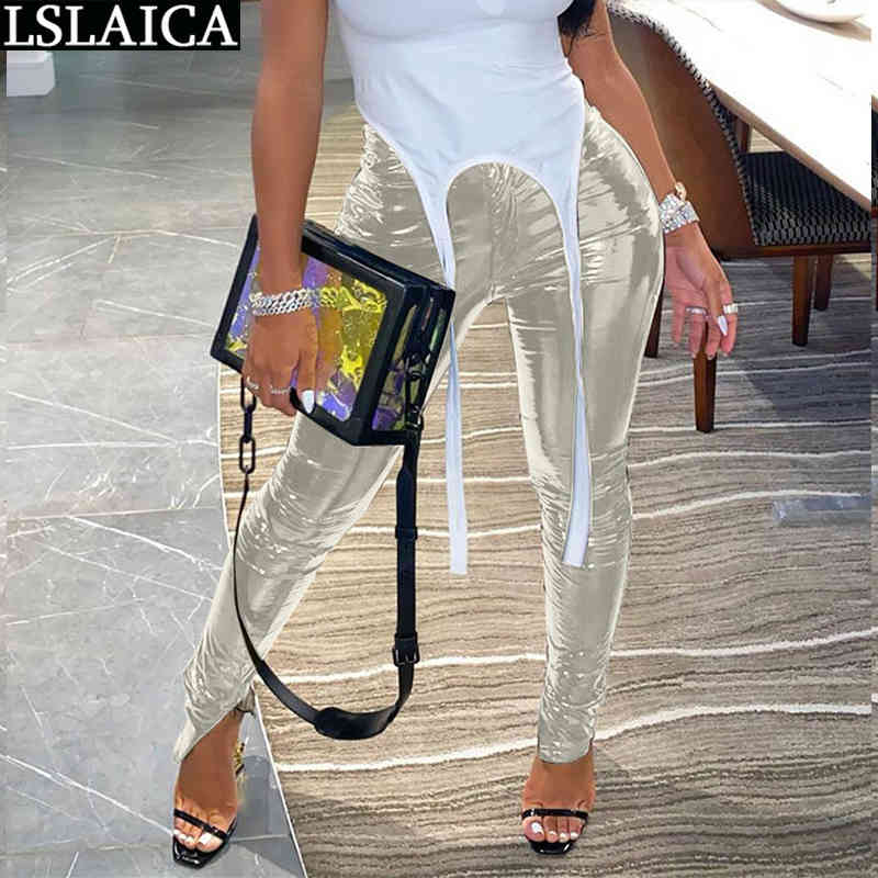Fashion Pu Leather Trousers Solid Color Plush and Thicken Autumn Winter Woman Pants Casual High Waist Streetwear Pontalon Femme 210515