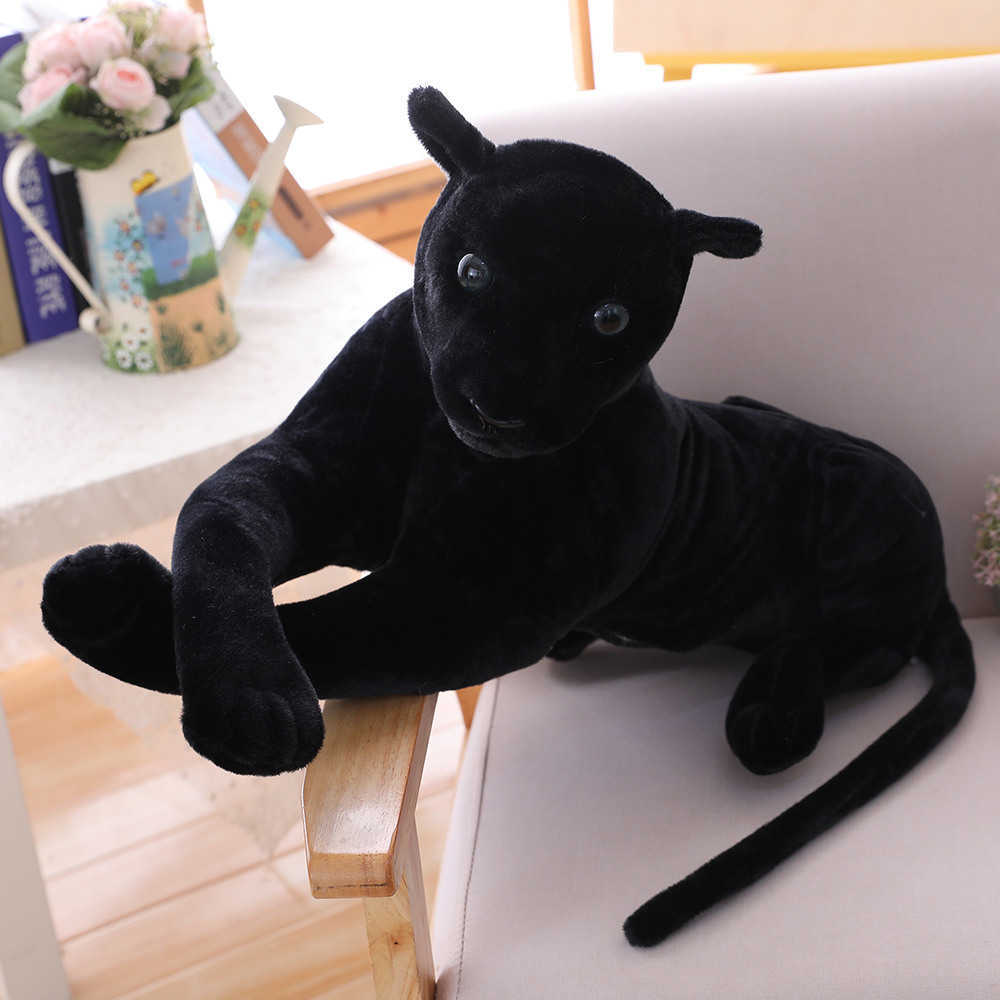 Giant Size Lifelike Forest King Panthera Simulation Stuffed Wild Animal Cheetah Plush, Black Panther Leopard Soft Toys Q0727