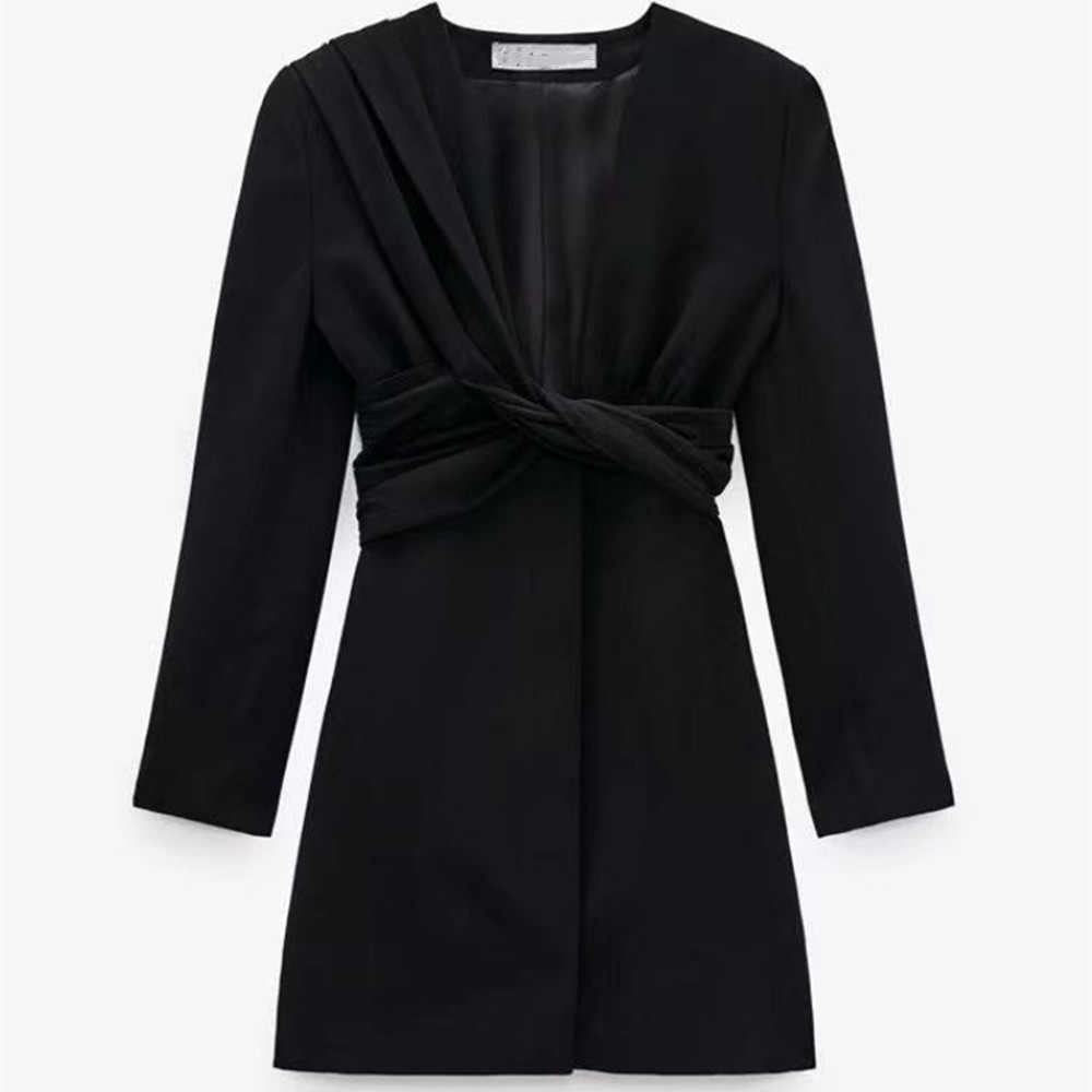 2021 new fashion elegant v-neck pleated bow design long sleeve dress dress, Black;gray
2021 new fashion elegant v-neck pleated bow design long sleeve dress dress, Black;gray