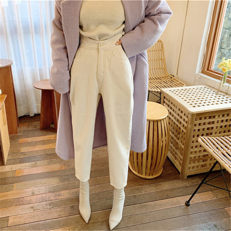 Milky White Chic Ankle-Length Cross Pants Woman Casual Solid High Waist Streetwear Quality Jeans Denim 210421