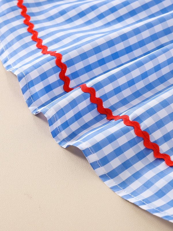 Baby Gingham Bow Front Ruffle Trim Contrast Tape Cami Dress SHE