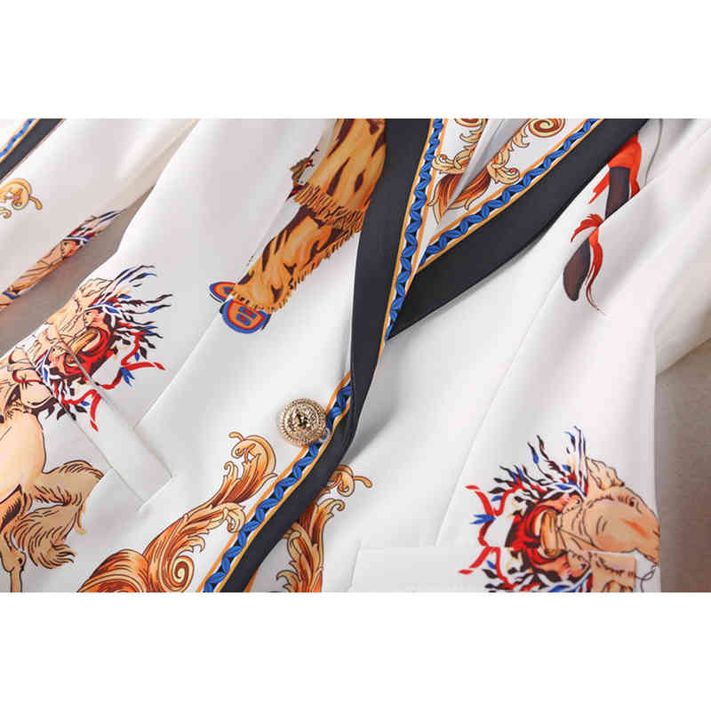 HIGH STREET Fashion Stylish Deesigner Runway Suit Set Women's Retro Print Single Button Floral Blazer Pants 210521