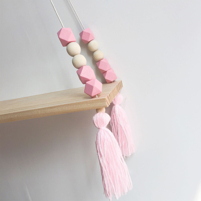 1 Pcs Wall Hanging Decor Swing Shelf Decorative Shelves Room Storage Organization personality Kids Room Wooden Beads Tassel