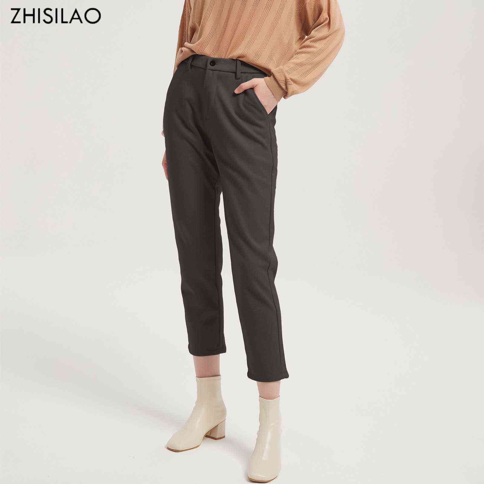 ZHISILAO Elegant Woolen Thick Harem Pants Women Vintage Solid Office Lady High Waist Trousers Mujer Autumn Winter 211115