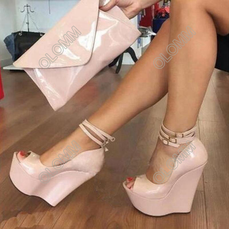 Rontic 2021 Handmade Women Platform Shiny Pumps Wedges High Heels Peep Toe Gorgeous 7 Colors Dress Shoes Women Plus US Size 5-20