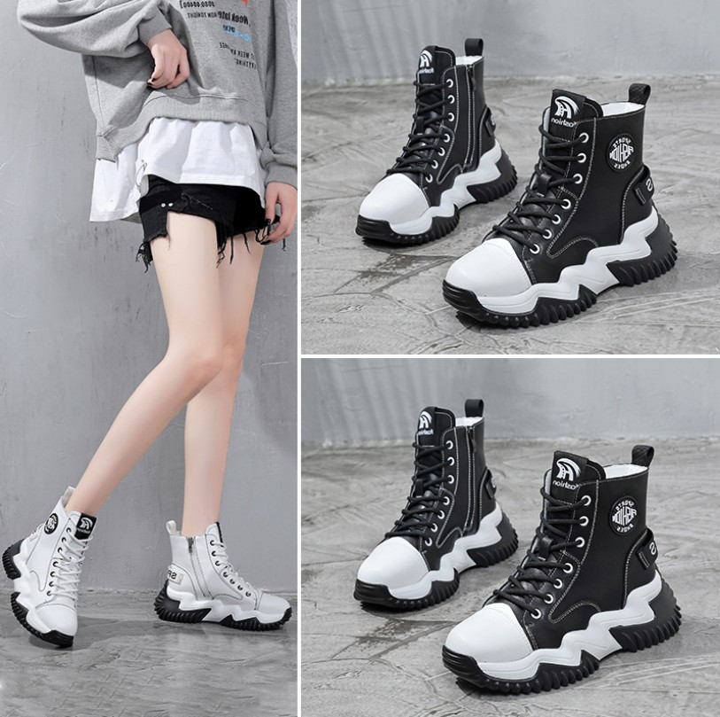 Fashion Women Heel Snow Boots Leather ankle chunky Martin shoes Print Platform Desert Lace-up Boot 35-40